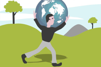 Gesunde Führung aktuell, Bild: Mann hält Weltkugel in Händen