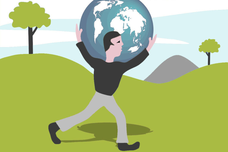 Gesunde Führung aktuell, Bild: Mann hält Weltkugel in Händen