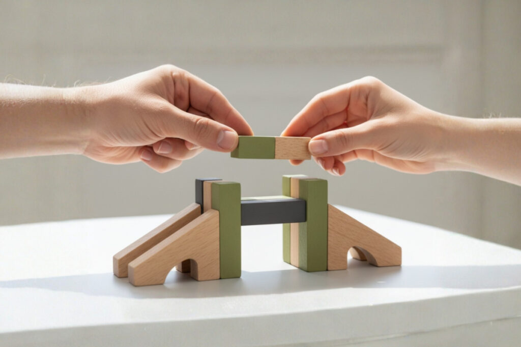 2 Hände bauen Holzbrücke